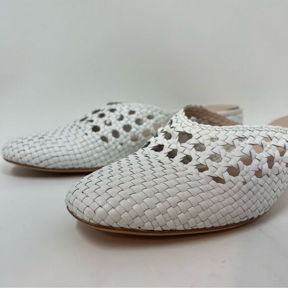 EUC Loeffler Randall Lulu Mule White Leather Woven Block Heel Sz 9 - Picture 6 of 11